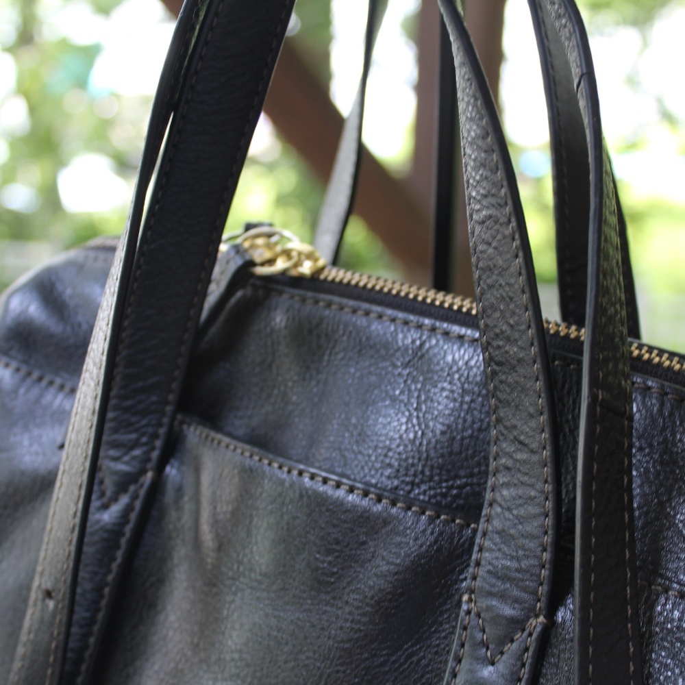 Fossil Black Leather Satchel with Gold Accents - Picture 6 of 11